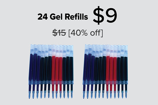 24 PACK HIGH-QUALITY GEL REFILLS:  Come in Standard, Metallic, Fluorescent and/or Black in Extra Fine Point Color Options